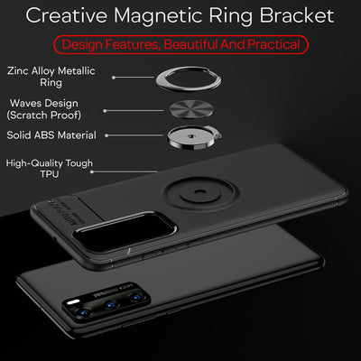 NALIA Ring Handyhülle kompatibel mit Huawei P40 Hülle, Dünnes Silikon Cover mit 360-Grad Finger-Halter für magnetische KFZ-Halterung, Schutzhülle Phone Case Handy-Tasche Etui Bumper Schwarz NALIA Protective Hülle