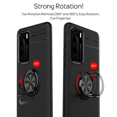 NALIA Ring Handyhülle kompatibel mit Huawei P40 Hülle, Dünnes Silikon Cover mit 360-Grad Finger-Halter für magnetische KFZ-Halterung, Schutzhülle Phone Case Handy-Tasche Etui Bumper Schwarz NALIA Protective Hülle