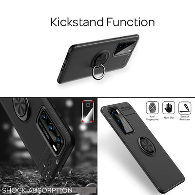 NALIA Ring Handyhülle kompatibel mit Huawei P40 Hülle, Dünnes Silikon Cover mit 360-Grad Finger-Halter für magnetische KFZ-Halterung, Schutzhülle Phone Case Handy-Tasche Etui Bumper Schwarz NALIA Protective Hülle