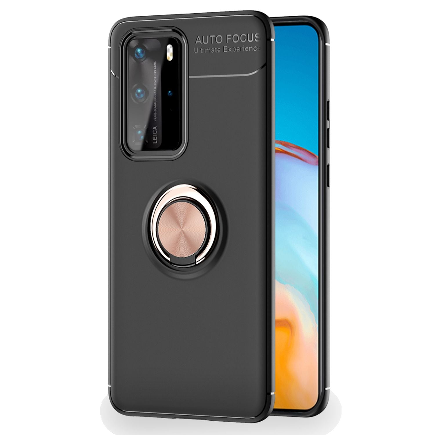 NALIA Ring Handy Hülle für Huawei P40 Pro, Silikon Cover Case 360 Grad Halter Rose Gold NALIA Protective Hülle