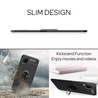 NALIA Ring Handyhülle kompatibel mit Huawei P40 lite Hülle, Silikon Cover mit 360-Grad Finger-Halter für magnetische KFZ-Halterung, Schutzhülle Phone Case Handy-Tasche Etui Bumper Schwarz NALIA Protective Hülle