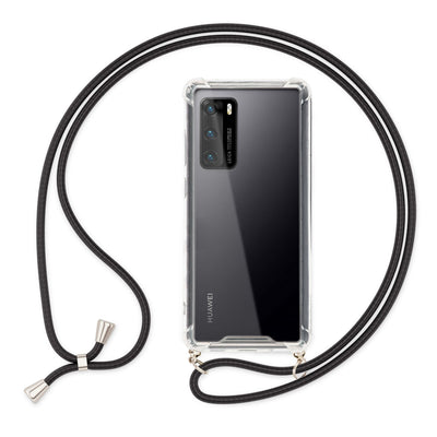 NALIA Handykette für Huawei P40 – Transparentes Hybrid-Case & Band – HANGIT (Anti-Gelb Rückseite & Verstellbar) – Marke aus Berlin Schwarz NALIA Transparente Hülle