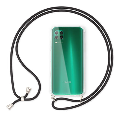 NALIA Handykette für Huawei P40 Lite – Transparentes Hybrid-Case & Band – HANGIT (Anti-Gelb Rückseite & Verstellbar) – Marke aus Berlin Schwarz NALIA Transparente Hülle