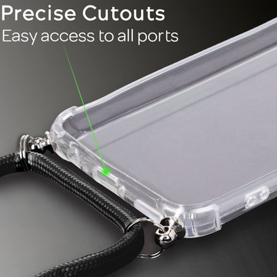 NALIA Handykette für Huawei P40 Lite – Transparentes Hybrid-Case & Band – HANGIT (Anti-Gelb Rückseite & Verstellbar) – Marke aus Berlin Schwarz NALIA Transparente Hülle