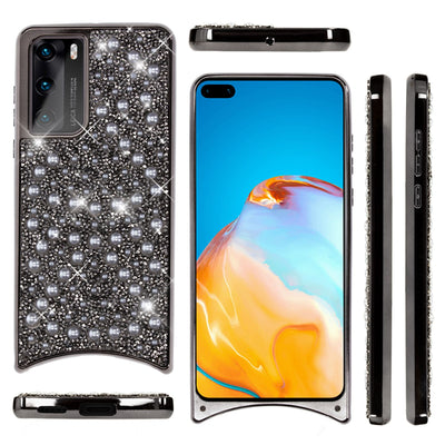 NALIA Glitzer Case mit Kette kompatibel mit Huawei P40 Hülle, Diamant Schutzhülle & Umhänge-Band, Slim Necklace Pailletten Cover Strass Handy-Tasche, Glänzende Silikon Handyhülle Schwarz NALIA Protective Hülle