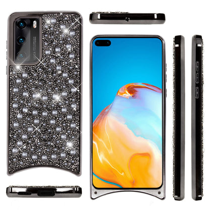 NALIA Glitzer Case mit Kette für Huawei P40, Handy Hülle Umhänge Band Cover Case Schwarz NALIA