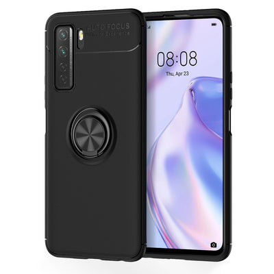 NALIA Ringhülle für Huawei P40 Lite 5G – Ring-Ständer 360° & für Magnet-Halter – GRIP360 (Mattiertes Silikon Case) – Marke aus Berlin Schwarz NALIA Protective Hülle