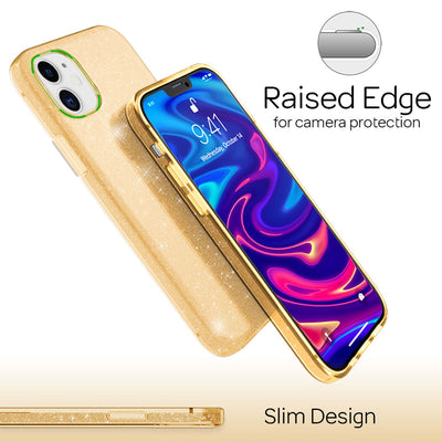 NALIA Glitzerhülle für iPhone 12 Mini – Funkelnder Glitzer-Look & Grip – SHINEPOP (Silikon Case) – Marke aus Berlin Gold NALIA Protective Hülle