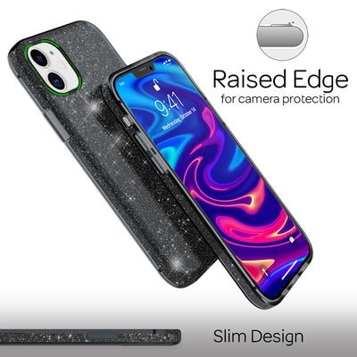 NALIA Glitzerhülle für iPhone 12 Mini – Funkelnder Glitzer-Look & Grip – SHINEPOP (Silikon Case) – Marke aus Berlin Schwarz NALIA Protective Hülle