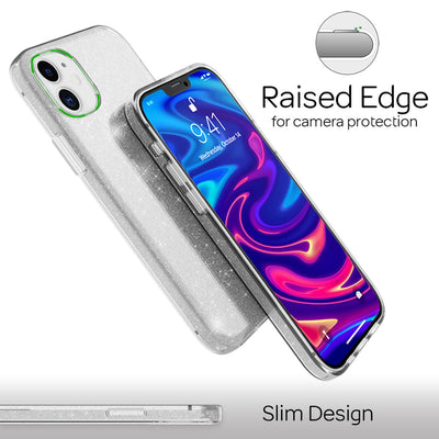 NALIA Glitzerhülle für iPhone 12 Mini – Funkelnder Glitzer-Look & Grip – SHINEPOP (Silikon Case) – Marke aus Berlin Silber NALIA Protective Hülle