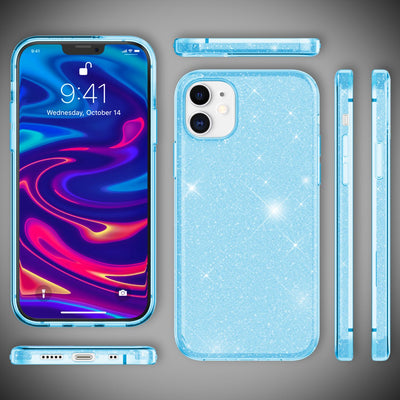 NALIA Glitzerhülle für iPhone 12 Mini – Funkelnder Glitzer-Look & Grip – SHINEPOP (Silikon Case) – Marke aus Berlin Blau NALIA Protective Hülle