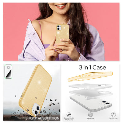 NALIA Glitzerhülle für iPhone 12 Mini – Funkelnder Glitzer-Look & Grip – SHINEPOP (Silikon Case) – Marke aus Berlin Gold NALIA Protective Hülle