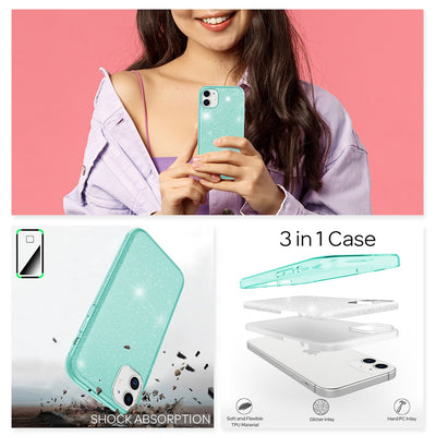 NALIA Glitzerhülle für iPhone 12 Mini – Funkelnder Glitzer-Look & Grip – SHINEPOP (Silikon Case) – Marke aus Berlin Mintgrün NALIA Protective Hülle