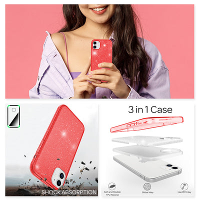 NALIA Glitzerhülle für iPhone 12 Mini – Funkelnder Glitzer-Look & Grip – SHINEPOP (Silikon Case) – Marke aus Berlin Rot NALIA Protective Hülle