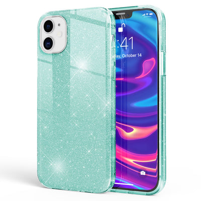 NALIA Glitzerhülle für iPhone 12 / 12 Pro – Funkelnder Glitzer-Look & Grip – SHINEPOP (Silikon Case) – Marke aus Berlin Mint-Grün NALIA Protective Hülle