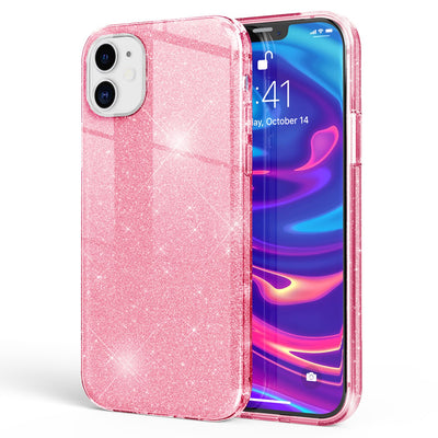 NALIA Glitzerhülle für iPhone 12 / 12 Pro – Funkelnder Glitzer-Look & Grip – SHINEPOP (Silikon Case) – Marke aus Berlin Pink NALIA Protective Hülle
