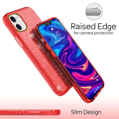 NALIA Glitzerhülle für iPhone 12 / 12 Pro – Funkelnder Glitzer-Look & Grip – SHINEPOP (Silikon Case) – Marke aus Berlin Rot NALIA Protective Hülle