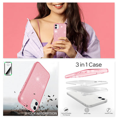 NALIA Glitzerhülle für iPhone 12 / 12 Pro – Funkelnder Glitzer-Look & Grip – SHINEPOP (Silikon Case) – Marke aus Berlin Pink NALIA Protective Hülle