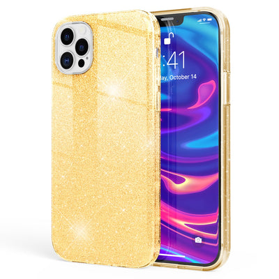 NALIA Glitzerhülle für iPhone 12 Pro Max – Funkelnder Glitzer-Look & Grip – SHINEPOP (Silikon Case) – Marke aus Berlin Gold NALIA Protective Hülle