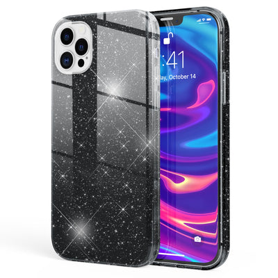NALIA Glitzerhülle für iPhone 12 Pro Max – Funkelnder Glitzer-Look & Grip – SHINEPOP (Silikon Case) – Marke aus Berlin Schwarz NALIA Protective Hülle