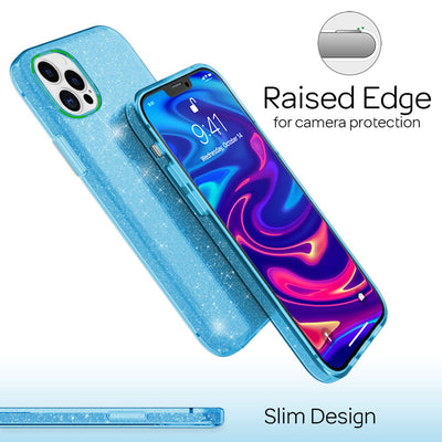 NALIA Glitzerhülle für iPhone 12 Pro Max – Funkelnder Glitzer-Look & Grip – SHINEPOP (Silikon Case) – Marke aus Berlin Blau NALIA Protective Hülle