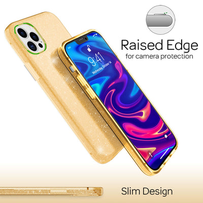 NALIA Glitzerhülle für iPhone 12 Pro Max – Funkelnder Glitzer-Look & Grip – SHINEPOP (Silikon Case) – Marke aus Berlin Gold NALIA Protective Hülle