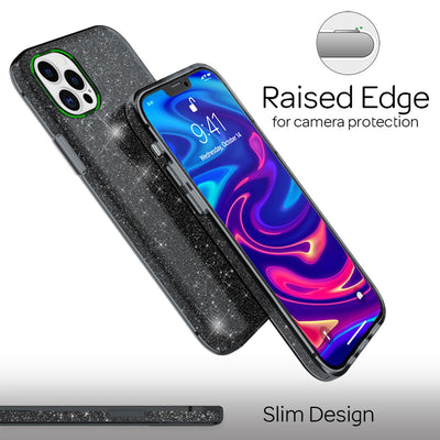 NALIA Glitzerhülle für iPhone 12 Pro Max – Funkelnder Glitzer-Look & Grip – SHINEPOP (Silikon Case) – Marke aus Berlin Schwarz NALIA Protective Hülle
