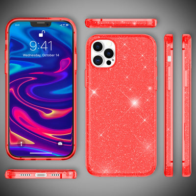 NALIA Glitzerhülle für iPhone 12 Pro Max – Funkelnder Glitzer-Look & Grip – SHINEPOP (Silikon Case) – Marke aus Berlin Rot NALIA Protective Hülle