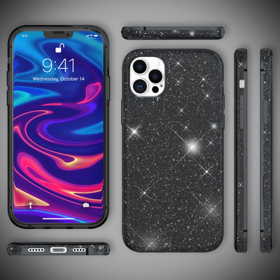 NALIA Glitzerhülle für iPhone 12 Pro Max – Funkelnder Glitzer-Look & Grip – SHINEPOP (Silikon Case) – Marke aus Berlin Schwarz NALIA Protective Hülle