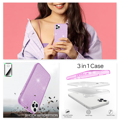 NALIA Glitzerhülle für iPhone 12 Pro Max – Funkelnder Glitzer-Look & Grip – SHINEPOP (Silikon Case) – Marke aus Berlin Lila NALIA Protective Hülle