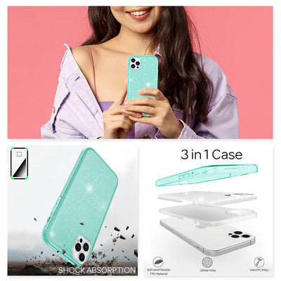 NALIA Glitzerhülle für iPhone 12 Pro Max – Funkelnder Glitzer-Look & Grip – SHINEPOP (Silikon Case) – Marke aus Berlin Mintgrün NALIA Protective Hülle