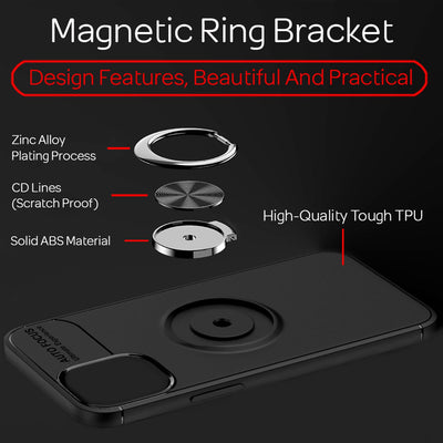 NALIA Ringhülle für iPhone 12 / 12 Pro – Ring-Ständer 360° & für Magnet-Halter – GRIP360 (Mattiertes Silikon Case) – Marke aus Berlin Schwarz NALIA Protective Hülle