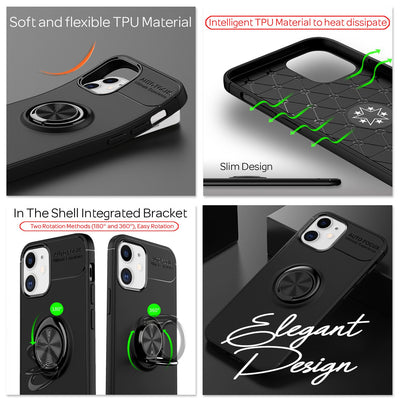 NALIA Ringhülle für iPhone 12 / 12 Pro – Ring-Ständer 360° & für Magnet-Halter – GRIP360 (Mattiertes Silikon Case) – Marke aus Berlin Schwarz NALIA Protective Hülle