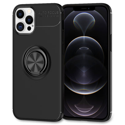 NALIA Ringhülle für iPhone 12 Pro Max – Ring-Ständer 360° & für Magnet-Halter – GRIP360 (Mattiertes Silikon Case) – Marke aus Berlin Schwarz NALIA Protective Hülle