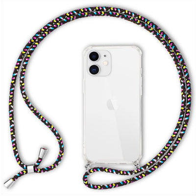 NALIA Handykette für iPhone 12 / 12 Pro – Transparentes Hybrid-Case & Band – HANGIT (Anti-Gelb Rückseite & Verstellbar) – Marke aus Berlin Schwarz Bunt NALIA Transparente Hülle