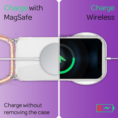 NALIA Handykette für iPhone 12 / 12 Pro – Transparentes Hybrid-Case & Band – HANGIT (Anti-Gelb Rückseite & Verstellbar) – Marke aus Berlin Regenbogen NALIA Transparente Hülle