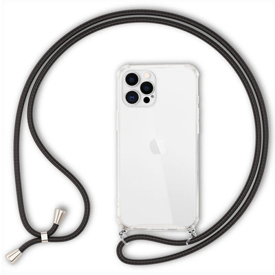 NALIA Handykette für iPhone 12 Pro Max – Transparentes Hybrid-Case & Band – HANGIT (Anti-Gelb Rückseite & Verstellbar) – Marke aus Berlin Schwarz NALIA Transparente Hülle