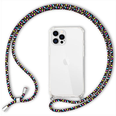 NALIA Handykette für iPhone 12 Pro Max – Transparentes Hybrid-Case & Band – HANGIT (Anti-Gelb Rückseite & Verstellbar) – Marke aus Berlin Schwarz Bunt NALIA Transparente Hülle