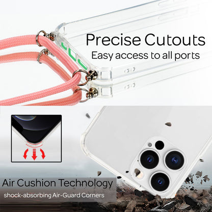 NALIA Handy Hülle mit Kette für iPhone 12 Pro Max, Hard Case Kordel Cover Bumper Schwarz NALIA Transparente Hülle