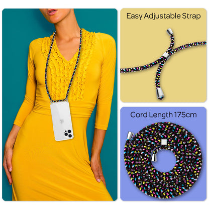 NALIA Handy Hülle mit Kette für iPhone 12 Pro Max, Hard Case Kordel Cover Bumper Schwarz Bunt NALIA Transparente Hülle