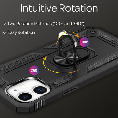 NALIA Panzerhülle für iPhone 12 / 12 Pro – Ring-Ständer 360° & Magnet-Halterung Kompatibel – RINGDEFEND (Stoßfestes Outdoor Case) – Marke aus Berlin Schwarz NALIA Protective Hülle