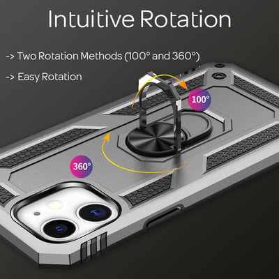 NALIA Panzerhülle für iPhone 12 / 12 Pro – Ring-Ständer 360° & Magnet-Halterung Kompatibel – RINGDEFEND (Stoßfestes Outdoor Case) – Marke aus Berlin Silber NALIA Protective Hülle