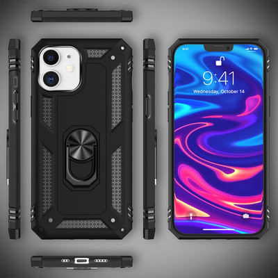 NALIA Panzerhülle für iPhone 12 / 12 Pro – Ring-Ständer 360° & Magnet-Halterung Kompatibel – RINGDEFEND (Stoßfestes Outdoor Case) – Marke aus Berlin Schwarz NALIA Protective Hülle
