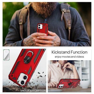 NALIA Panzerhülle für iPhone 12 / 12 Pro – Ring-Ständer 360° & Magnet-Halterung Kompatibel – RINGDEFEND (Stoßfestes Outdoor Case) – Marke aus Berlin Schwarz NALIA Protective Hülle