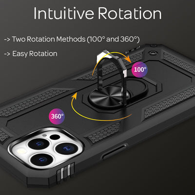 NALIA Panzerhülle für iPhone 12 Pro Max – Ring-Ständer 360° & Magnet-Halterung Kompatibel – RINGDEFEND (Stoßfestes Outdoor Case) – Marke aus Berlin Schwarz NALIA Protective Hülle
