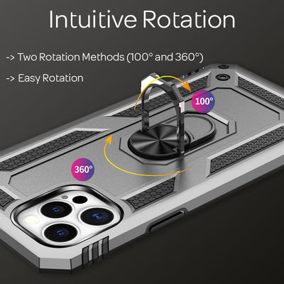 NALIA Panzerhülle für iPhone 12 Pro Max – Ring-Ständer 360° & Magnet-Halterung Kompatibel – RINGDEFEND (Stoßfestes Outdoor Case) – Marke aus Berlin Silber NALIA Protective Hülle