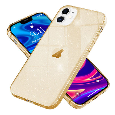 NALIA Glitzerhülle für iPhone 12 Mini – Funkelndes Silikon Case – DAZZLIN (Transparent & Stoßfest) – Marke aus Berlin Gold NALIA Transparente Hülle