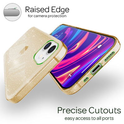 NALIA Glitzerhülle für iPhone 12 Mini – Funkelndes Silikon Case – DAZZLIN (Transparent & Stoßfest) – Marke aus Berlin Gold NALIA Transparente Hülle
