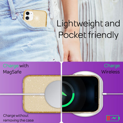 NALIA Glitzerhülle für iPhone 12 Mini – Funkelndes Silikon Case – DAZZLIN (Transparent & Stoßfest) – Marke aus Berlin Gold NALIA Transparente Hülle