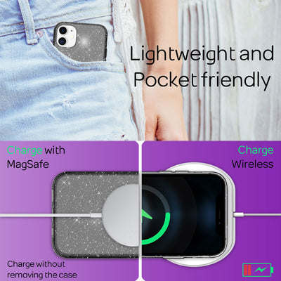 NALIA Glitzerhülle für iPhone 12 / 12 Pro – Funkelndes Silikon Case – DAZZLIN (Transparent & Stoßfest) – Marke aus Berlin Schwarz NALIA Transparente Hülle